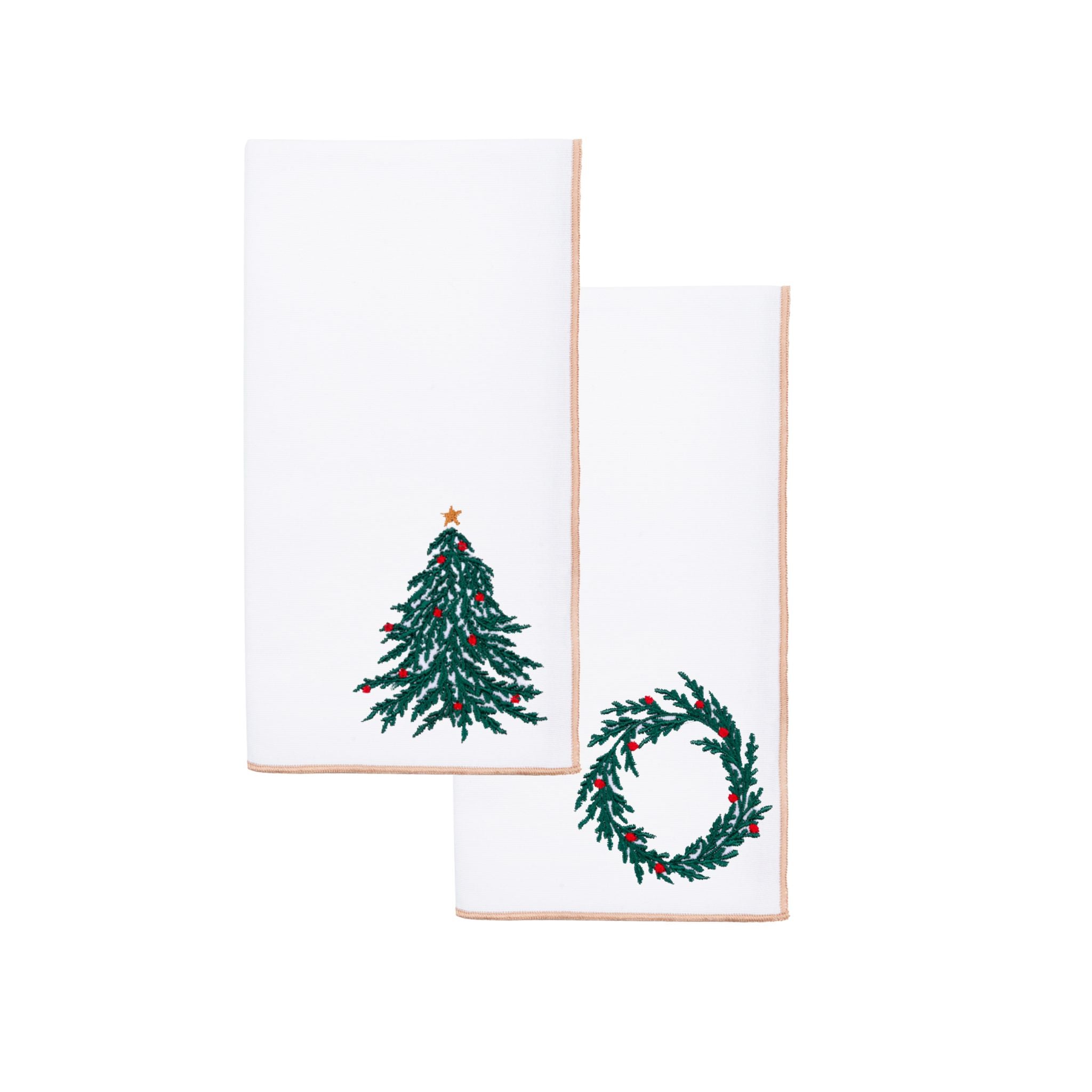 White Nazaré napkins with christmas tree and wreath embroidery - Torres Novas
