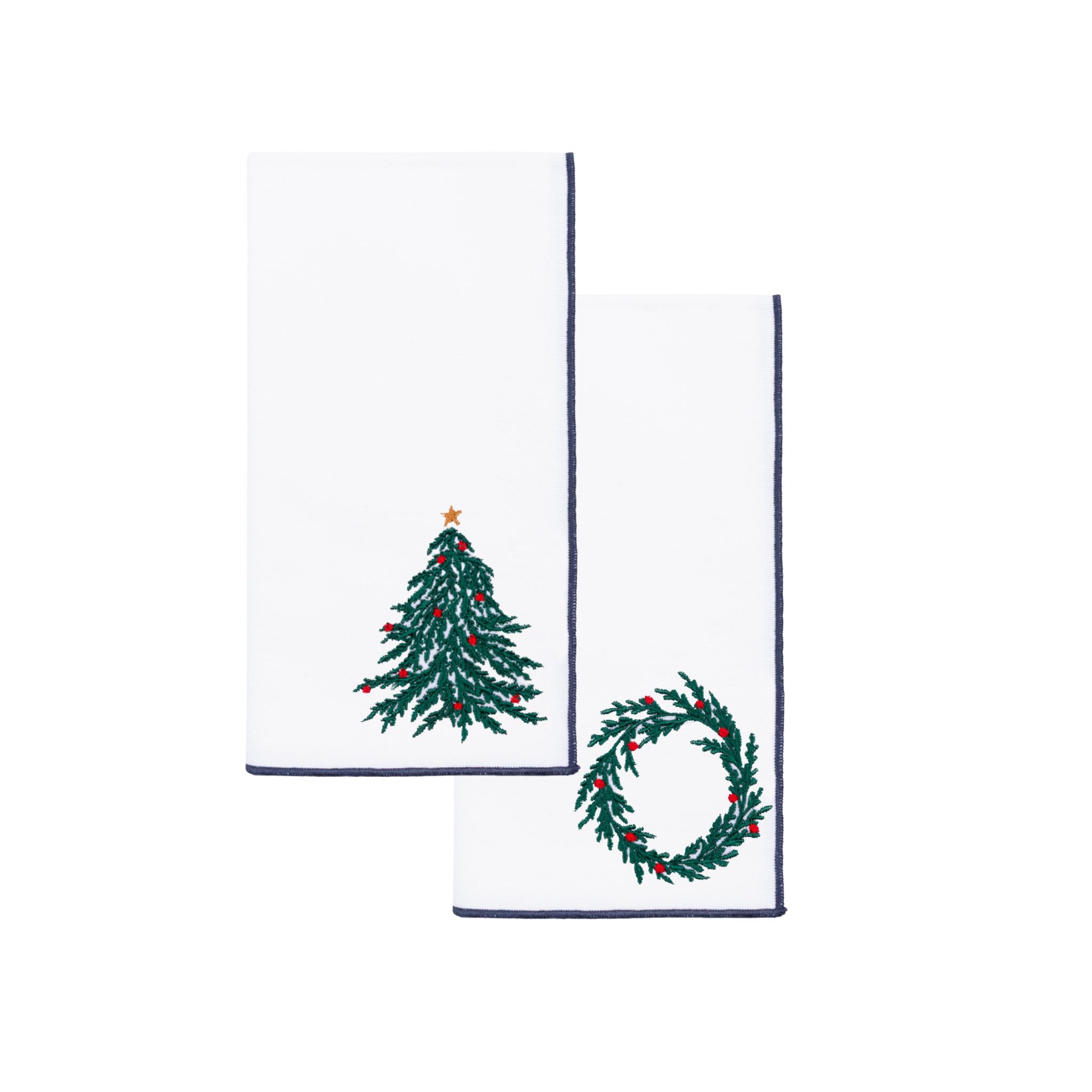 White Nazaré napkins with christmas tree and wreath embroidery - Torres Novas