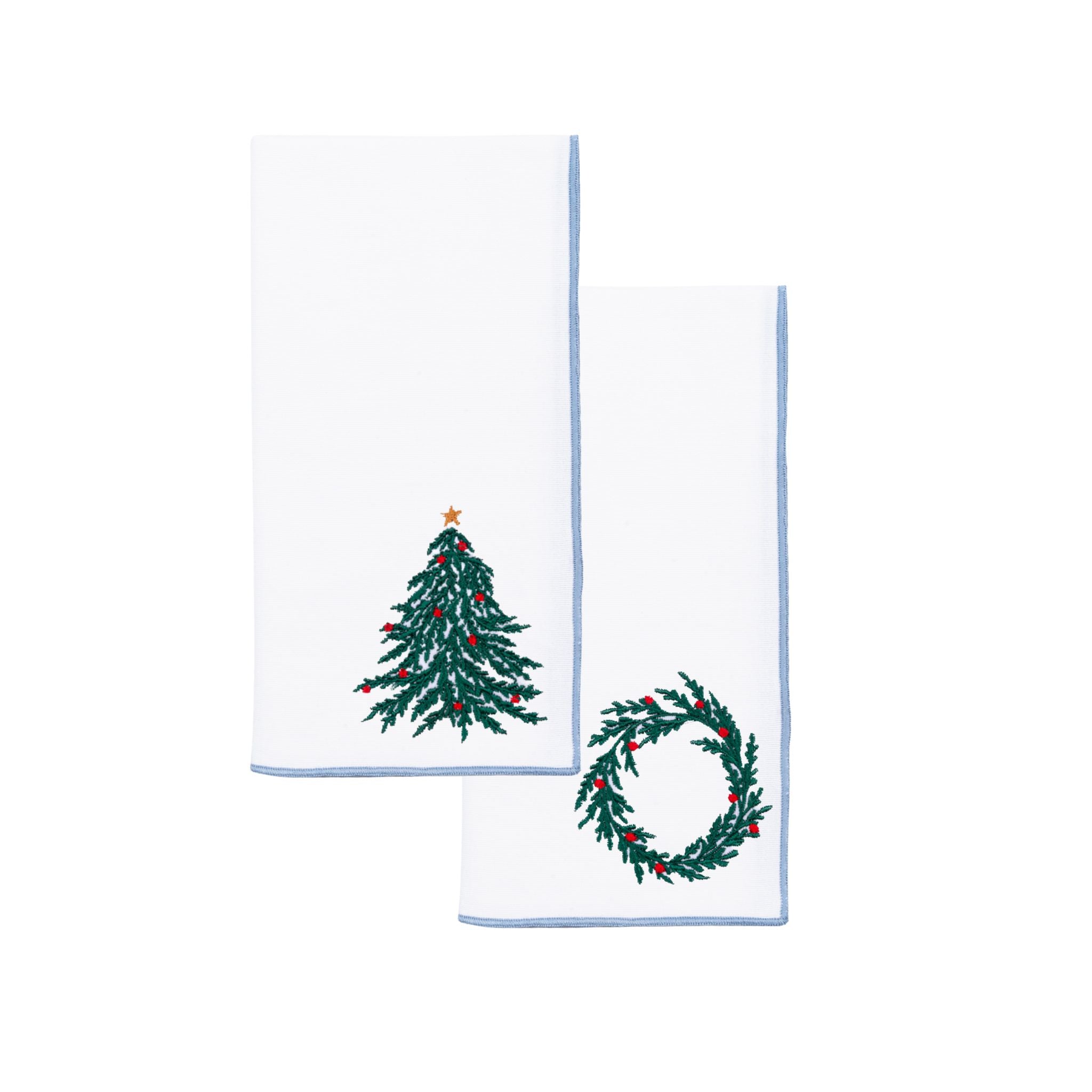 White Nazaré napkins with christmas tree and wreath embroidery - Torres Novas