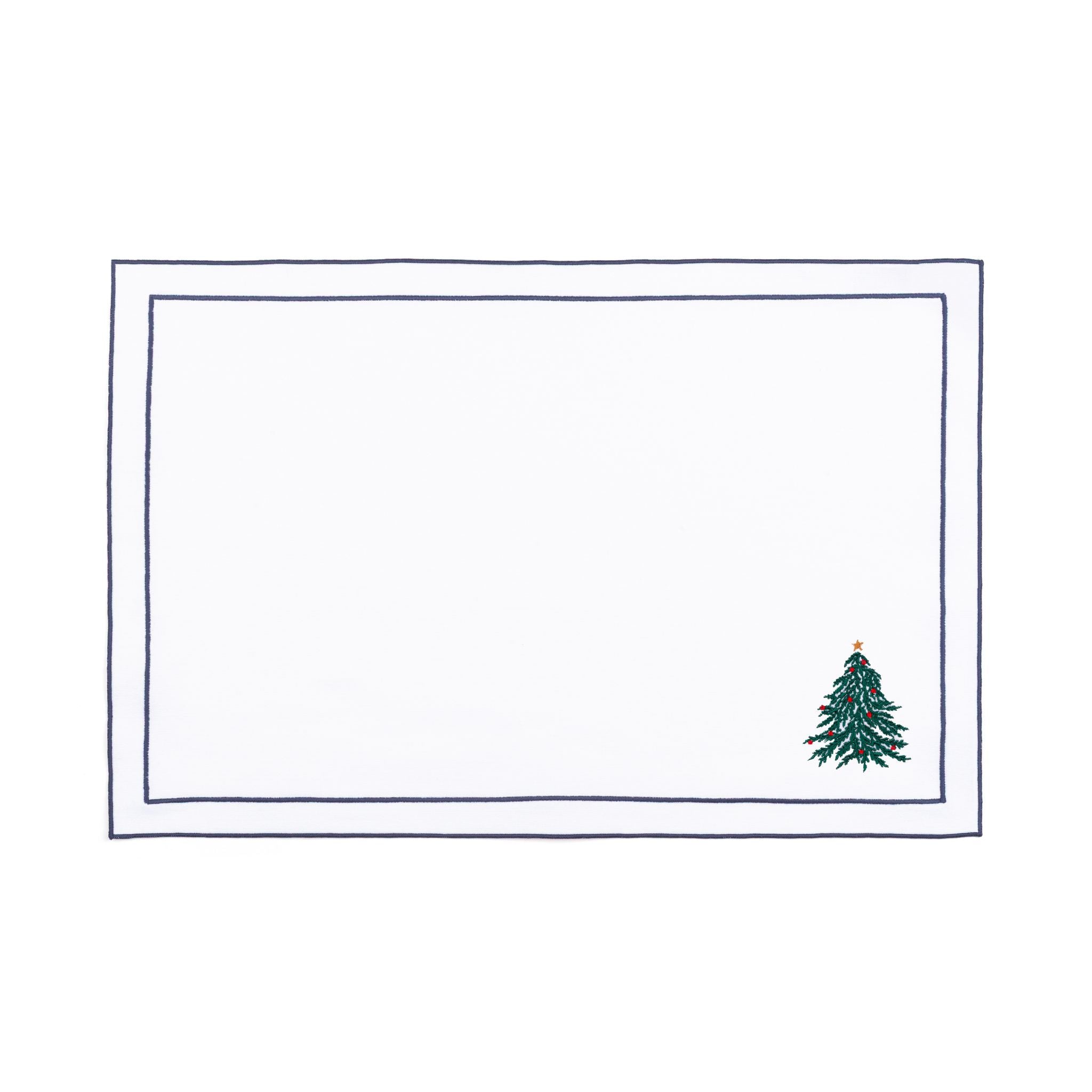 Nazaré white cotton table linen with embroidered Christmas tree and wreath