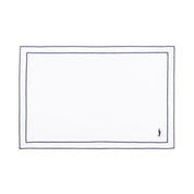 Nazaré white cotton table linen with embroidered retro sports motifs