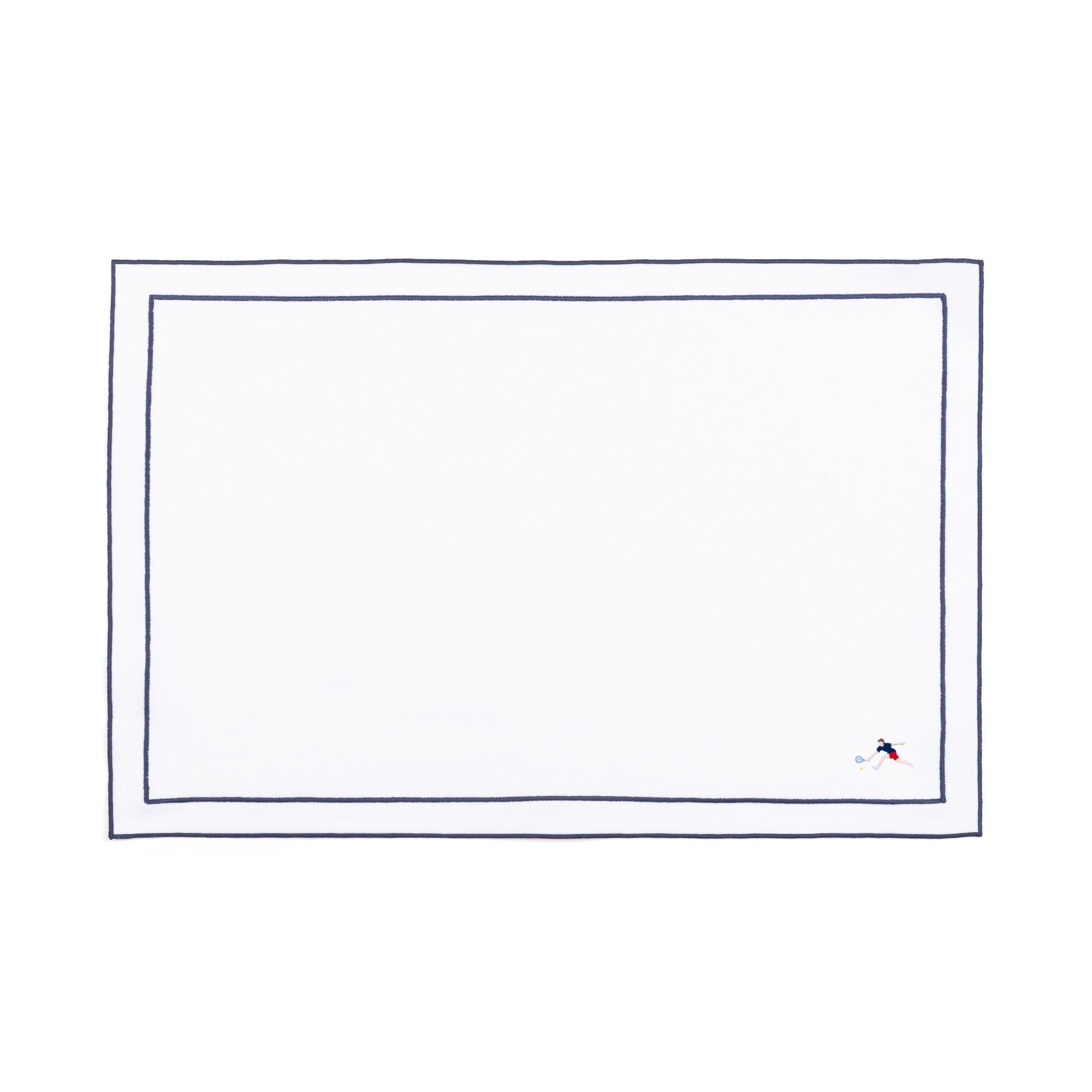 Nazaré white cotton table linen with embroidered retro sports motifs