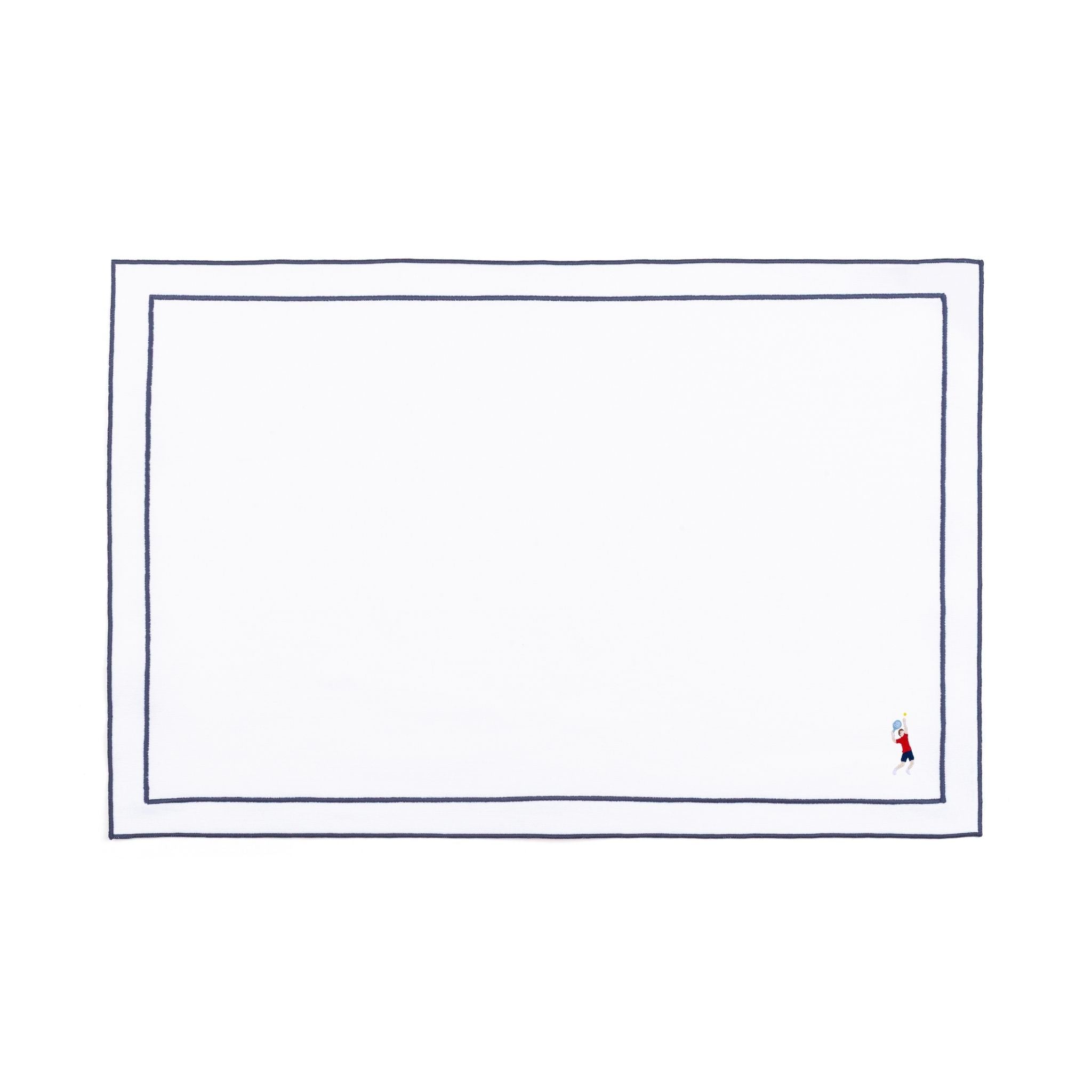 Nazaré white cotton table linen with embroidered retro sports motifs