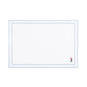 Nazaré white cotton table linen with embroidered retro sports motifs