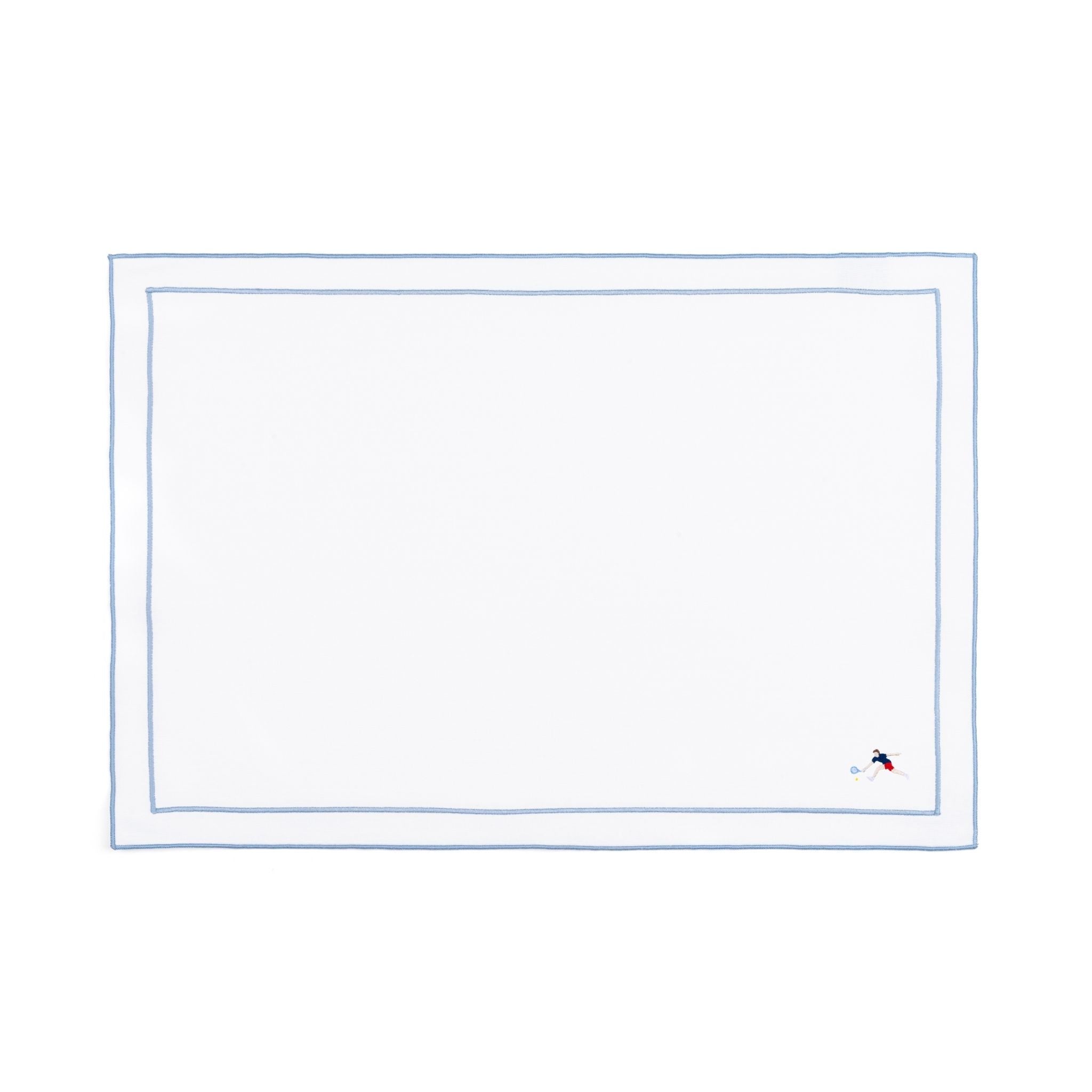 Nazaré white cotton table linen with embroidered retro sports motifs