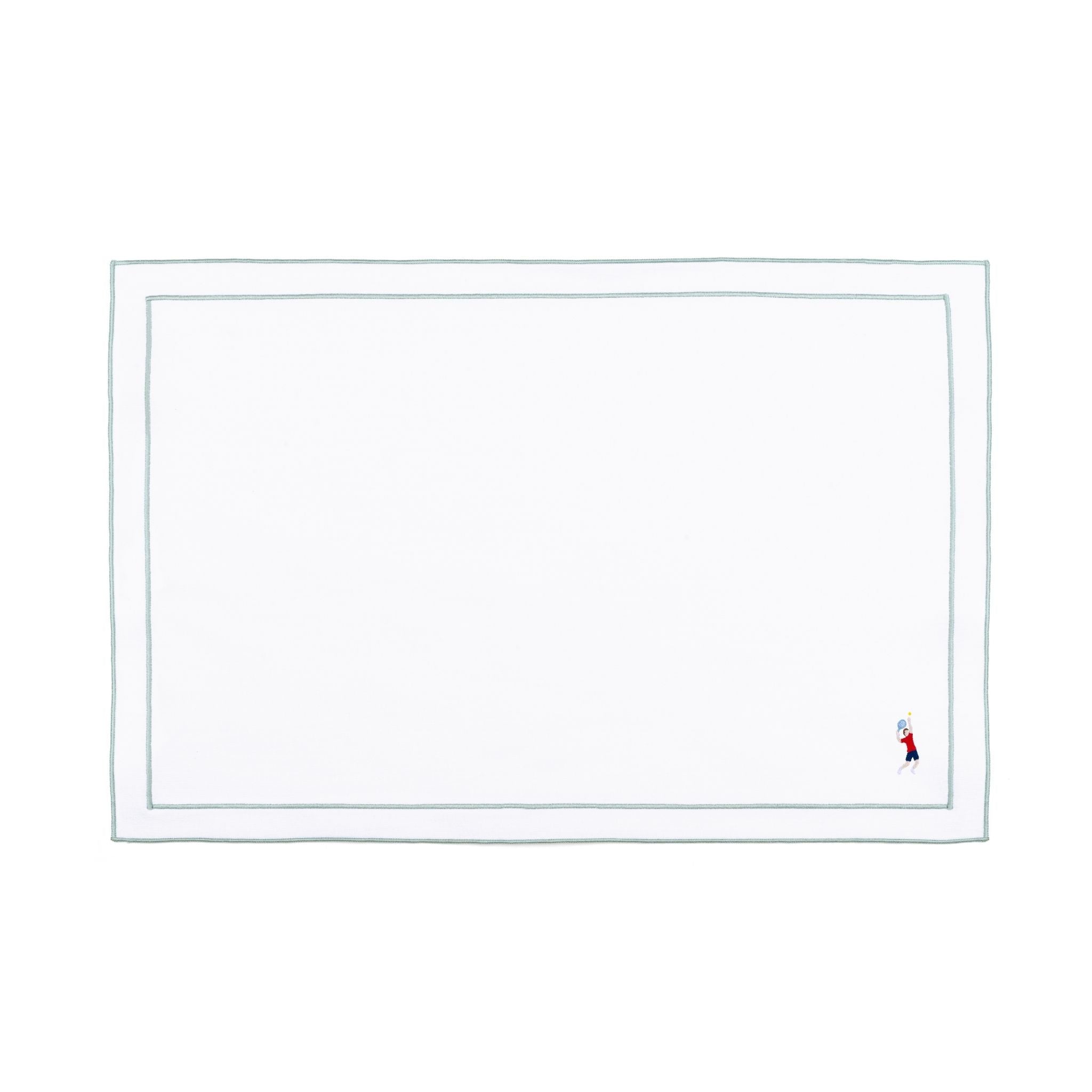 Nazaré white cotton table linen with embroidered retro sports motifs