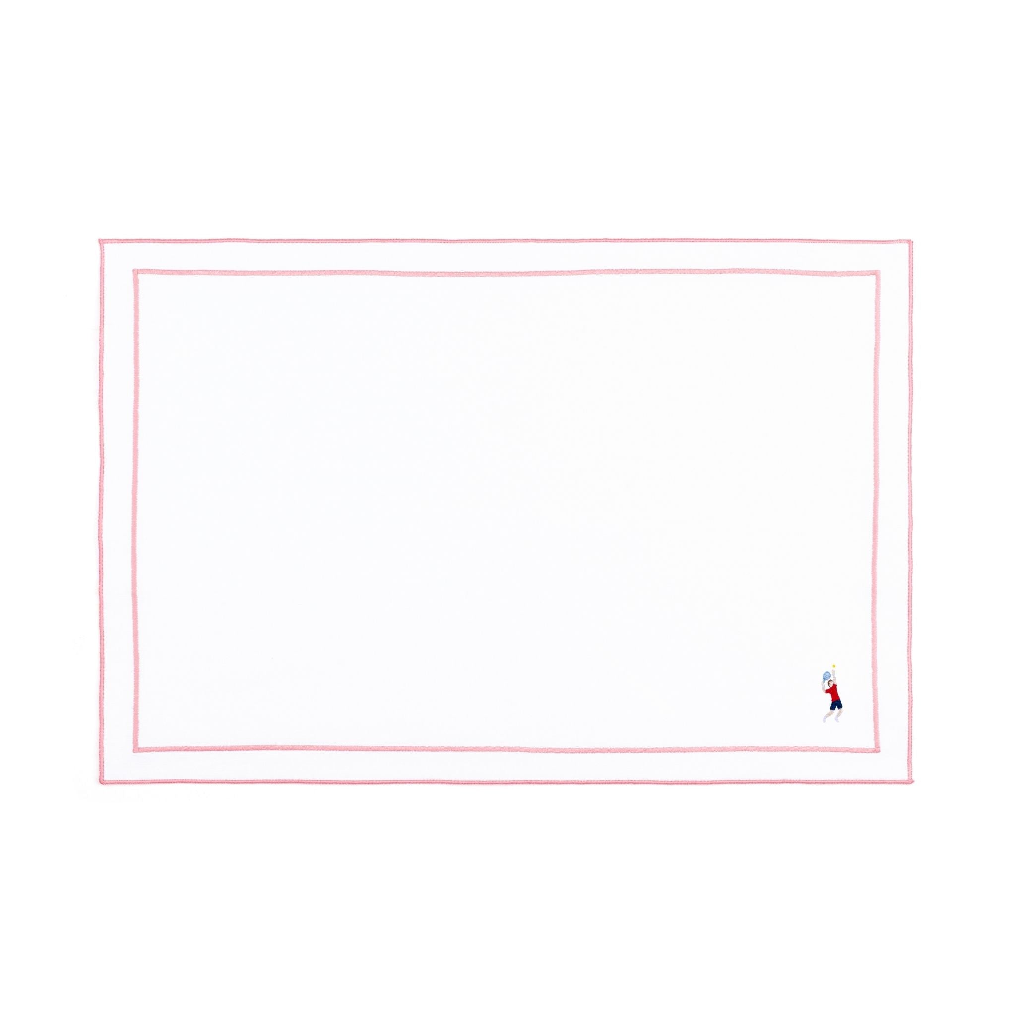 Nazaré white cotton table linen with embroidered retro sports motifs