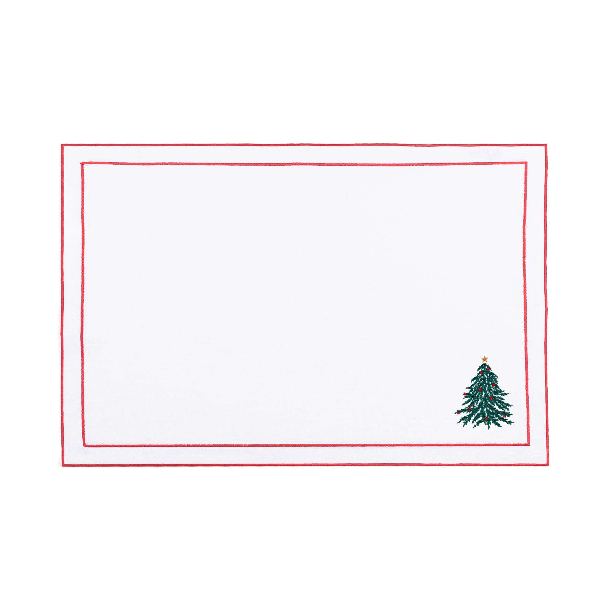 Nazaré white cotton table linen with embroidered Christmas tree and wreath