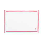 Nazaré white cotton table linen with embroidered retro sports motifs
