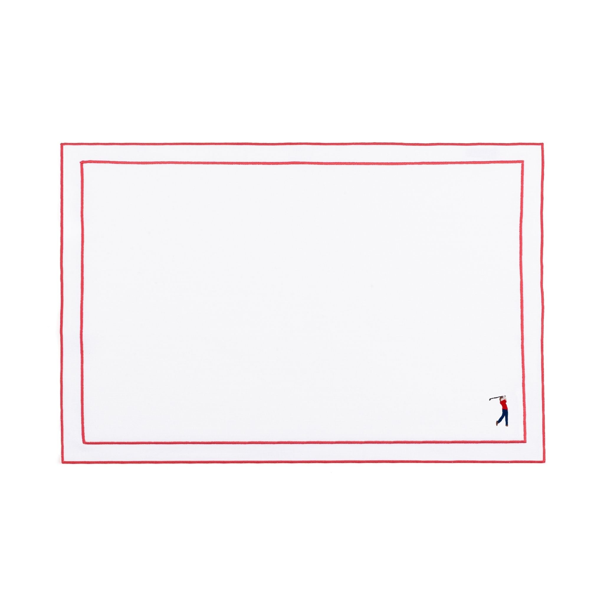 Nazaré white cotton table linen with embroidered retro sports motifs