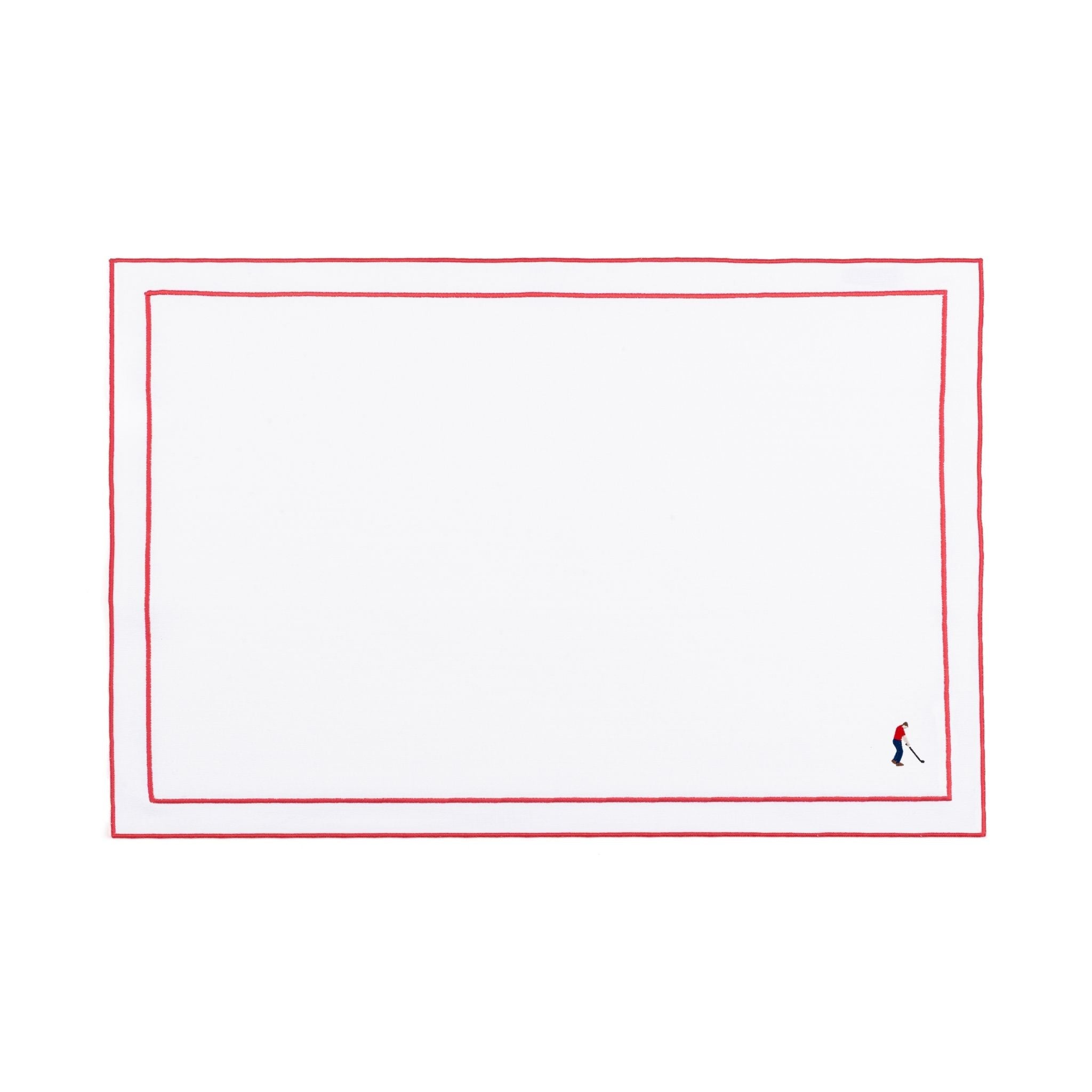 Nazaré white cotton table linen with embroidered retro sports motifs