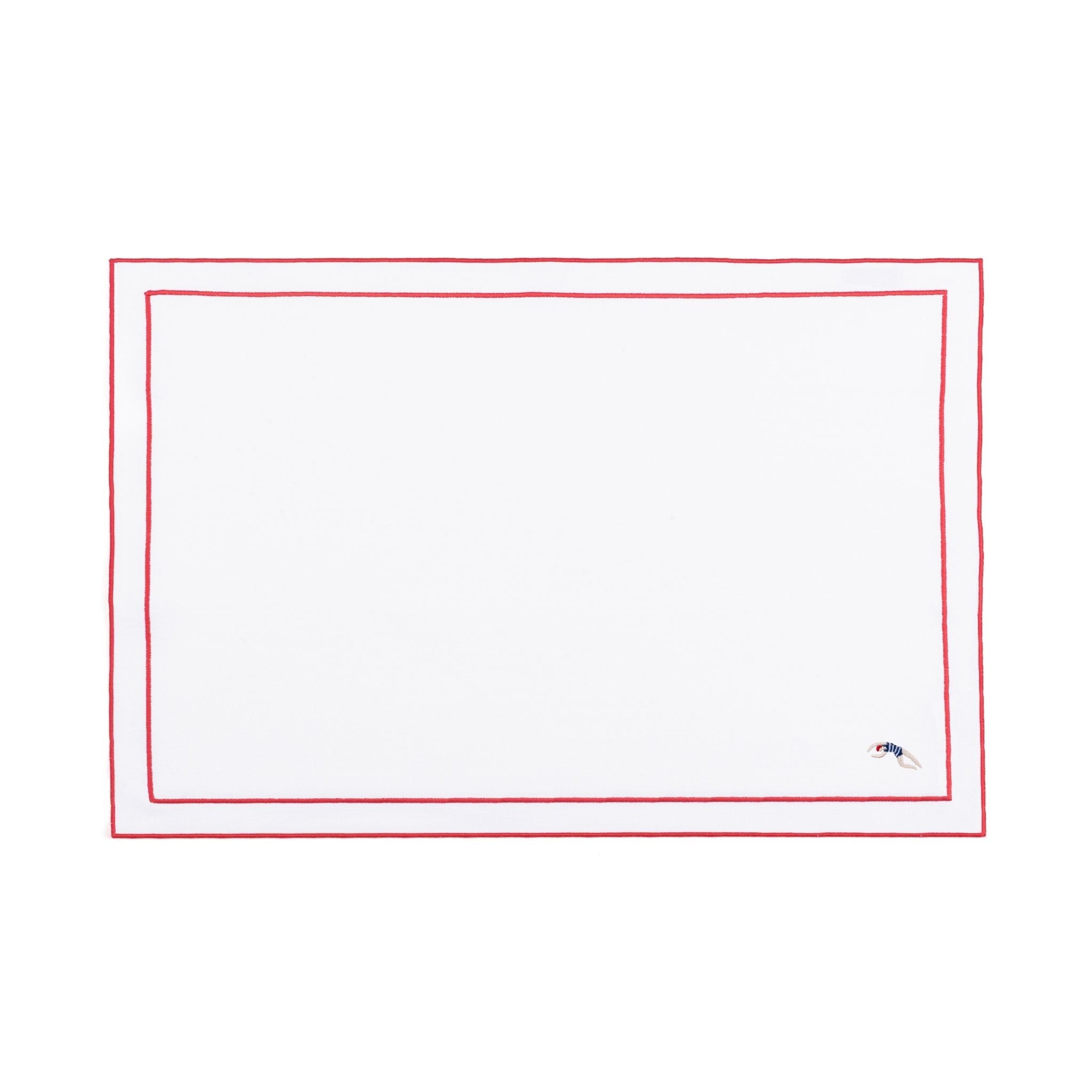 Nazaré white cotton table linen with embroidered retro sports motifs