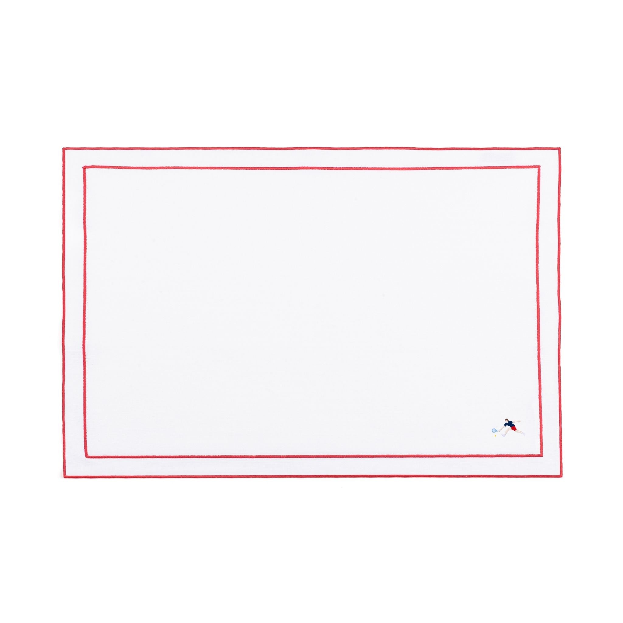 Nazaré white cotton table linen with embroidered retro sports motifs