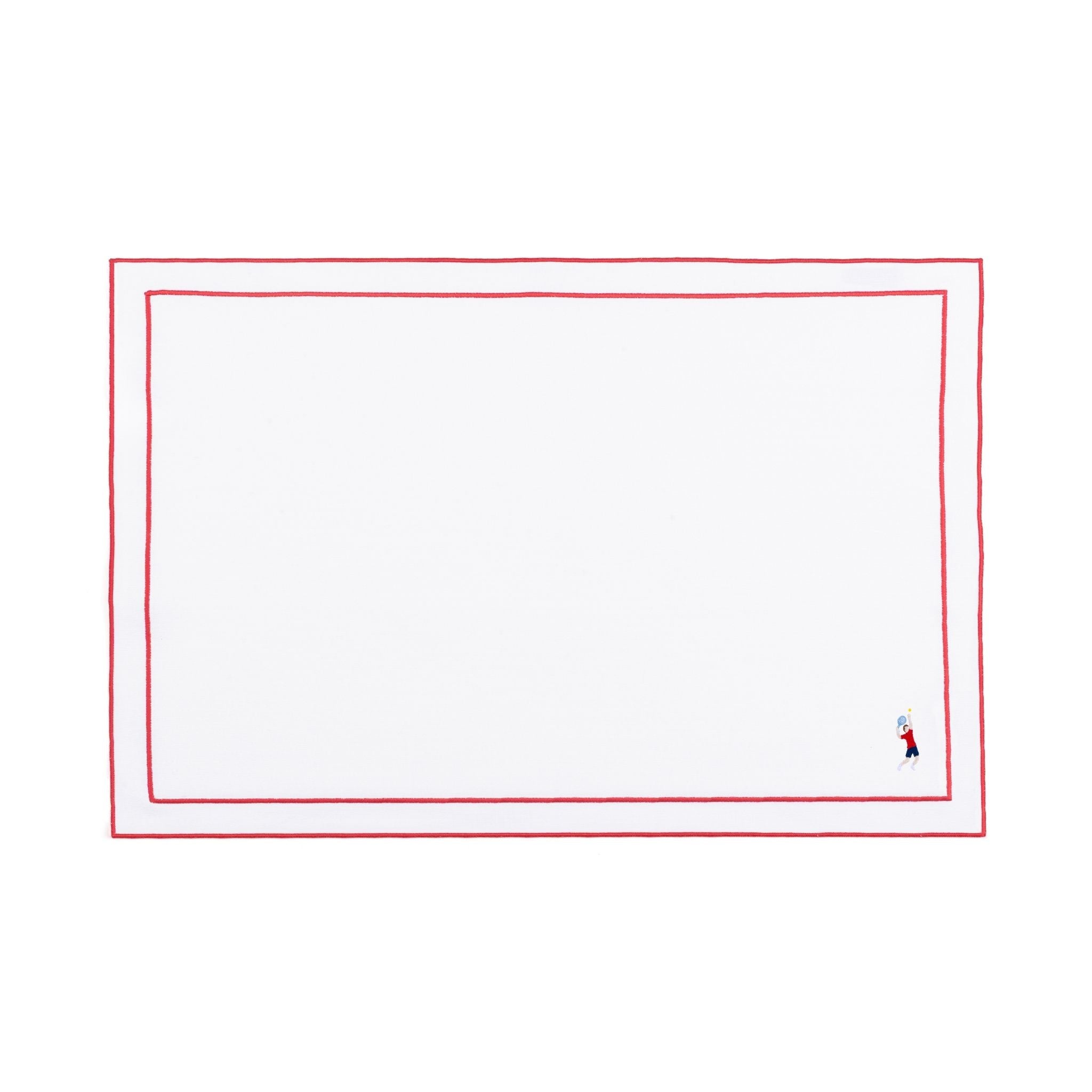 Nazaré white cotton table linen with embroidered retro sports motifs