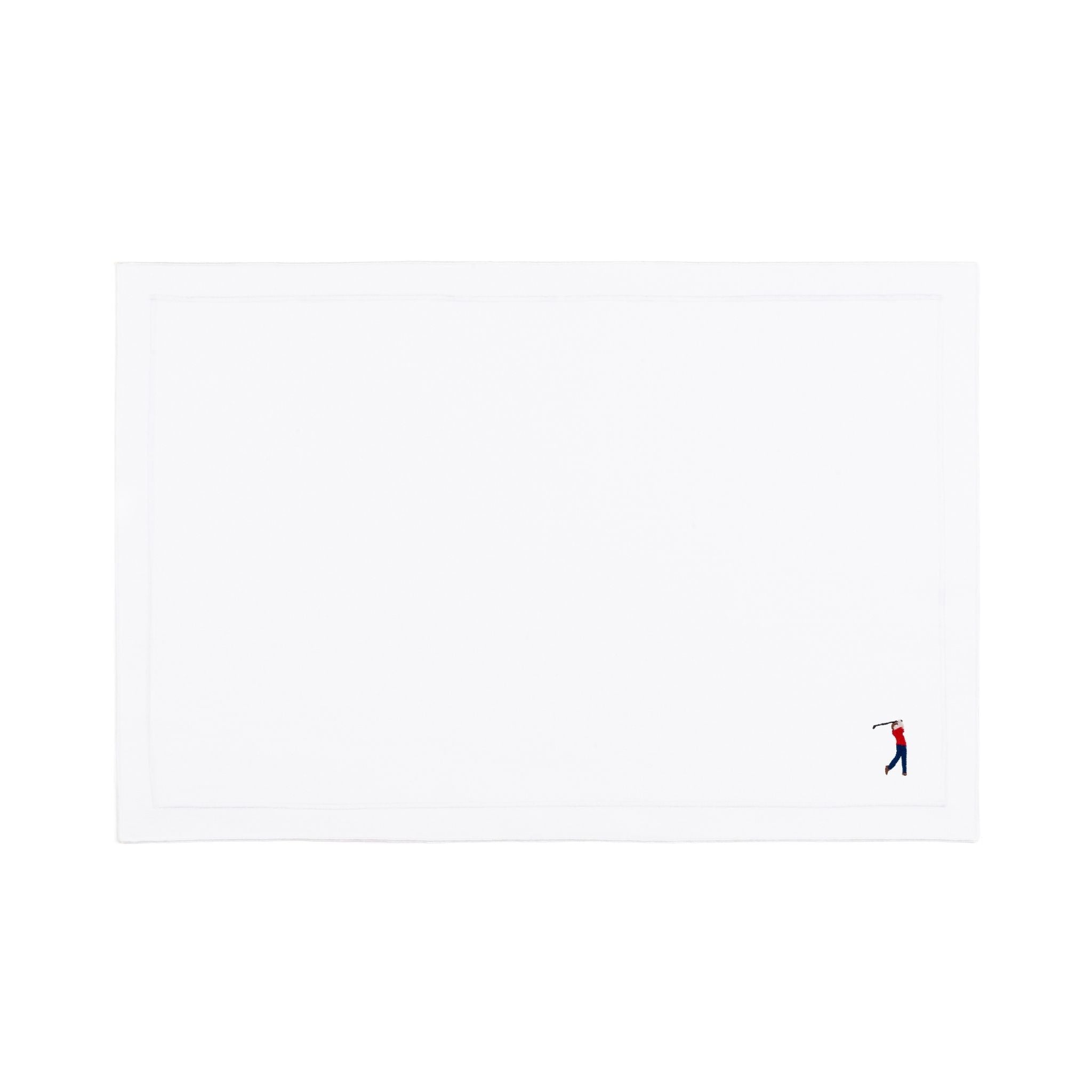 Nazaré white cotton table linen with embroidered retro sports motifs