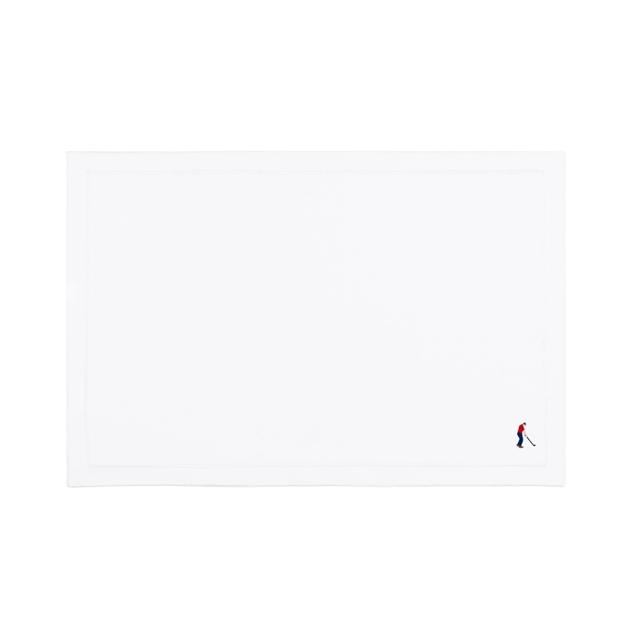 Nazaré white cotton table linen with embroidered retro sports motifs