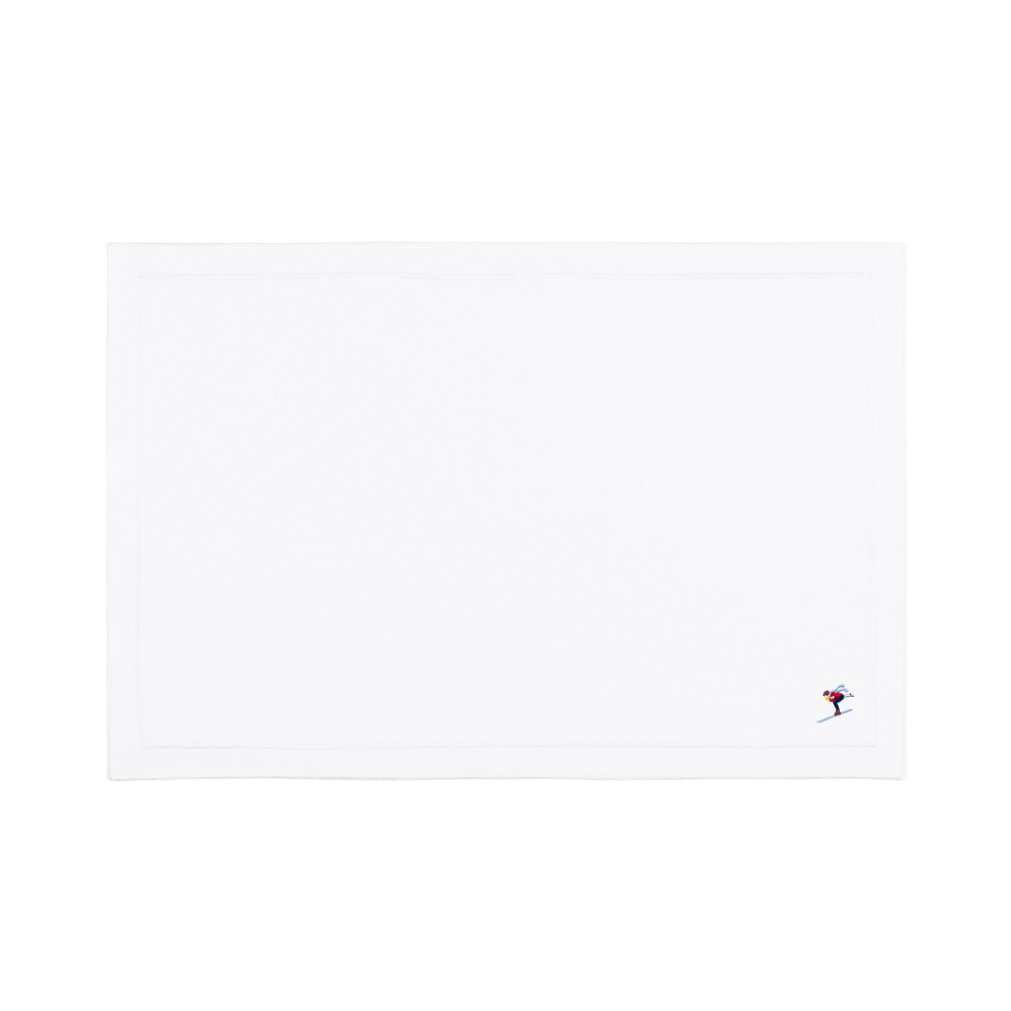 Nazaré white cotton table linen with embroidered retro sports motifs