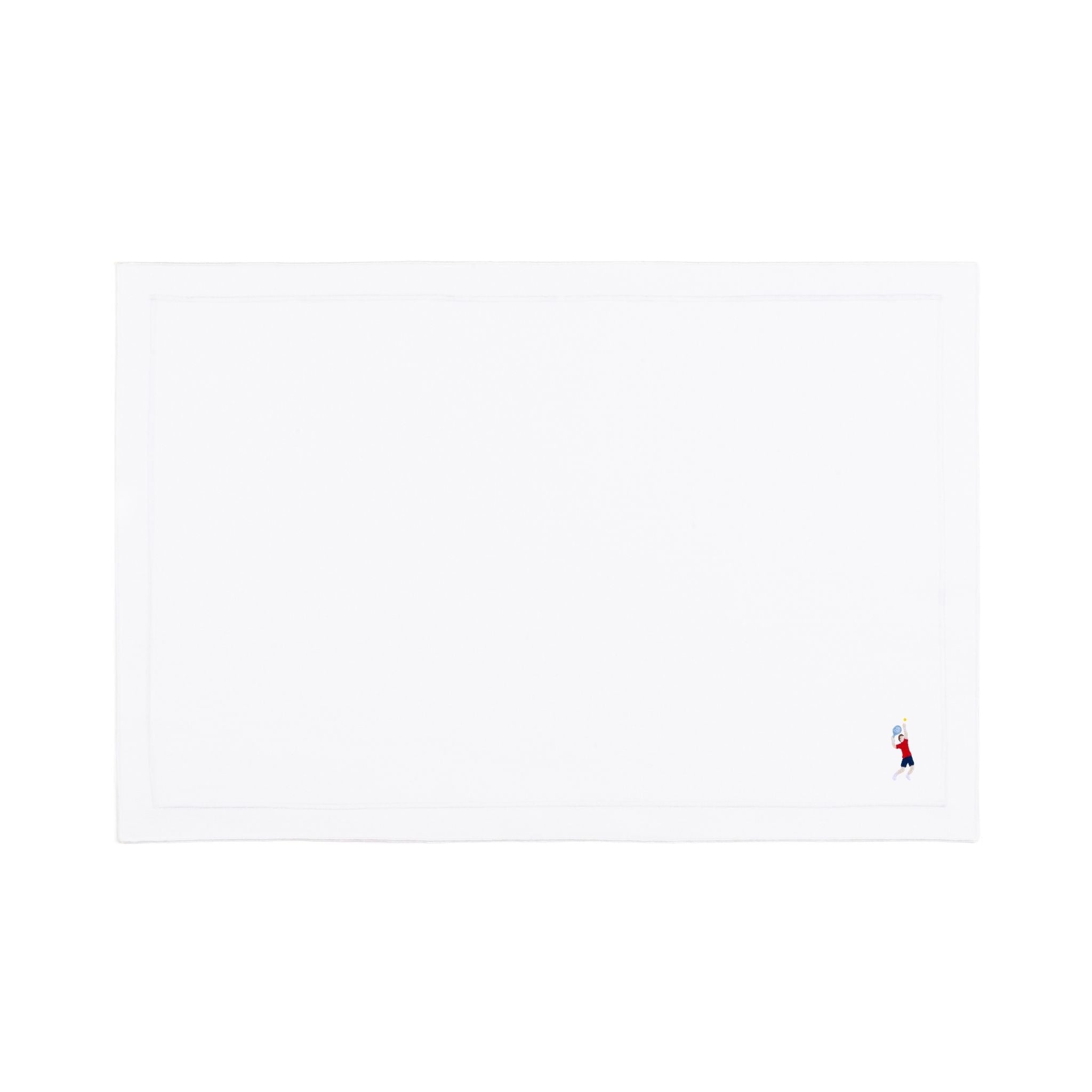 Nazaré white cotton table linen with embroidered retro sports motifs